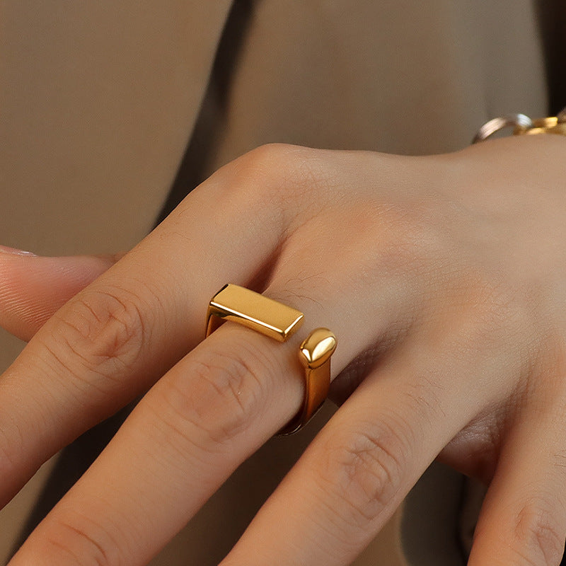 316L Stainless Steel Hypoallergenic Rings - Minimalist Geometric Open Ring - Minimalist Geometric Open Ring Gold Sensitive Skin Friendly - Detail 1