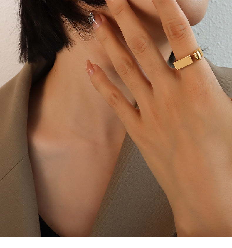 316L Stainless Steel Hypoallergenic Rings - Minimalist Geometric Open Ring - Minimalist Geometric Open Ring Gold Sensitive Skin Friendly - Detail 7