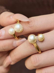 316L Stainless Steel Hypoallergenic Rings Modern Enamel Pearl & Blue Cat Eye Stone - Modern Enamel Pearl Blue Cat Eye Stone 18K Gold Plated Sensitive Skin Friendly - Detail 12