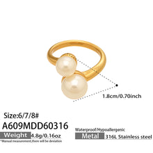 316L Stainless Steel Hypoallergenic Rings Modern Enamel Pearl & Blue Cat Eye Stone - Modern Enamel Pearl Blue Cat Eye Stone 18K Gold Plated Sensitive Skin Friendly - Detail 5