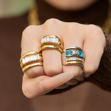 316L Stainless Steel Hypoallergenic Rings Multilayer Two-Tone Square Zircon 18K Gold Plated - Multilayer Two-Tone Square Zircon Gold Plated Elegant Modern Ring Sensitive Skin Friendly - Detail 11