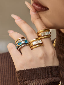 316L Stainless Steel Hypoallergenic Rings Multilayer Two-Tone Square Zircon 18K Gold Plated - Multilayer Two-Tone Square Zircon Gold Plated Elegant Modern Ring Sensitive Skin Friendly - Detail 13