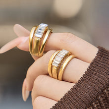 316L Stainless Steel Hypoallergenic Rings Multilayer Two-Tone Square Zircon 18K Gold Plated - Multilayer Two-Tone Square Zircon Gold Plated Elegant Modern Ring Sensitive Skin Friendly - Detail 15