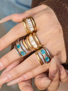 316L Stainless Steel Hypoallergenic Rings Multilayer Two-Tone Square Zircon 18K Gold Plated - Multilayer Two-Tone Square Zircon Gold Plated Elegant Modern Ring Sensitive Skin Friendly - Detail 16
