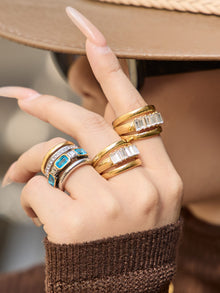 316L Stainless Steel Hypoallergenic Rings Multilayer Two-Tone Square Zircon 18K Gold Plated - Multilayer Two-Tone Square Zircon Gold Plated Elegant Modern Ring Sensitive Skin Friendly - Detail 3