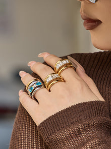 316L Stainless Steel Hypoallergenic Rings Multilayer Two-Tone Square Zircon 18K Gold Plated - Multilayer Two-Tone Square Zircon Gold Plated Elegant Modern Ring Sensitive Skin Friendly - Detail 9