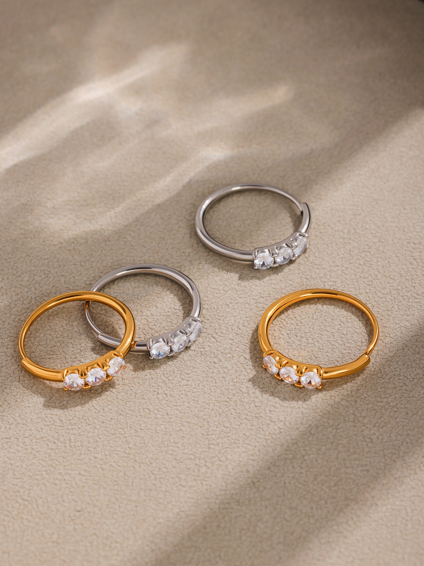 316L Stainless Steel Hypoallergenic Rings | Sparkling 5A Zircon Slim Adjustable - Sparkling Zircon Ring, Slim Band, Open Ring, Adjustable Ring, Modern Design Sensitive Skin Friendly - Detail 1