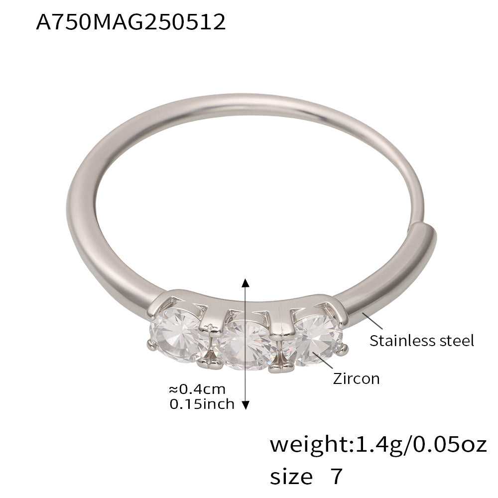 316L Stainless Steel Hypoallergenic Rings | Sparkling 5A Zircon Slim Adjustable - Sparkling Zircon Ring, Slim Band, Open Ring, Adjustable Ring, Modern Design Sensitive Skin Friendly - Detail 10