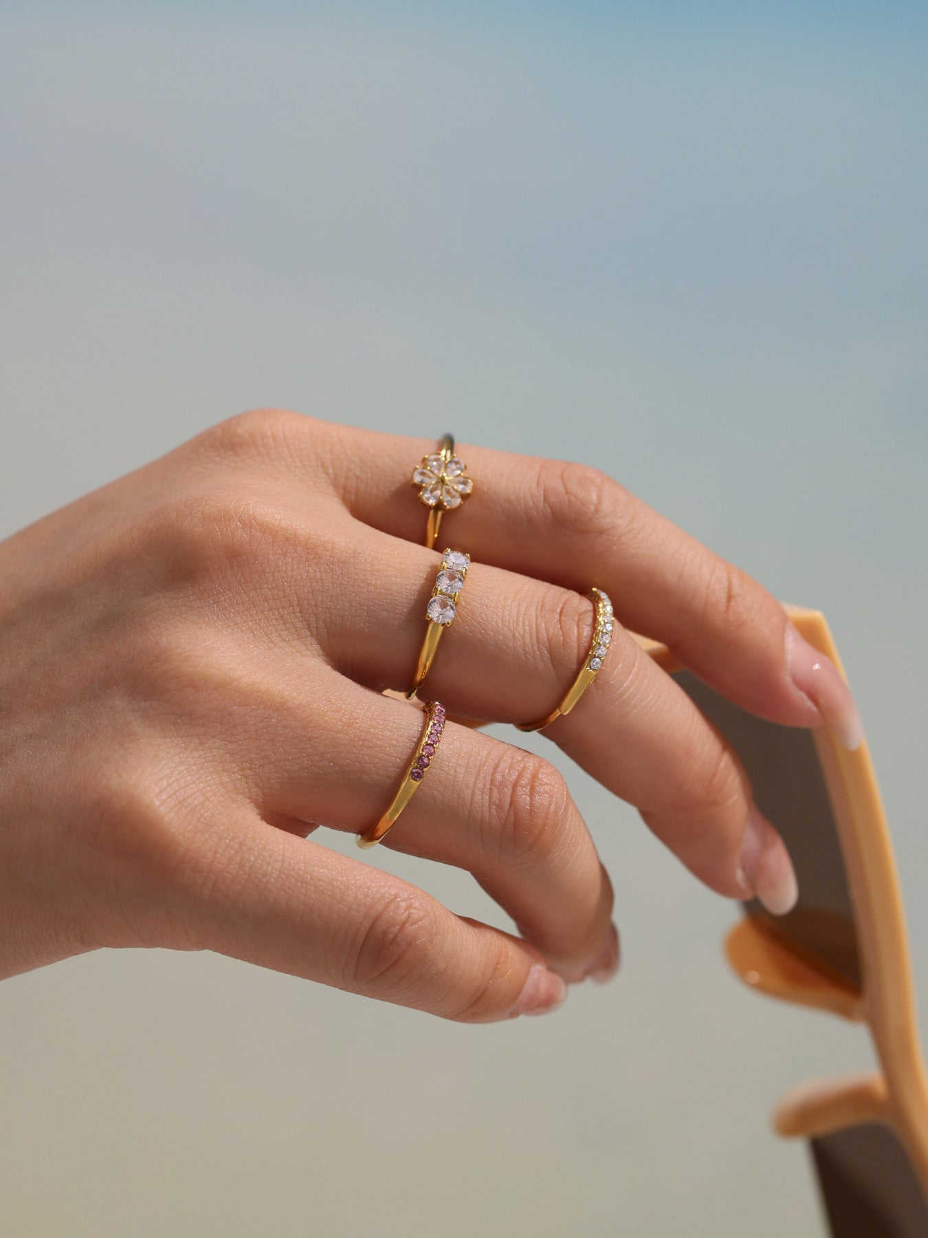 316L Stainless Steel Hypoallergenic Rings | Sparkling 5A Zircon Slim Adjustable - Sparkling Zircon Ring, Slim Band, Open Ring, Adjustable Ring, Modern Design Sensitive Skin Friendly - Detail 11