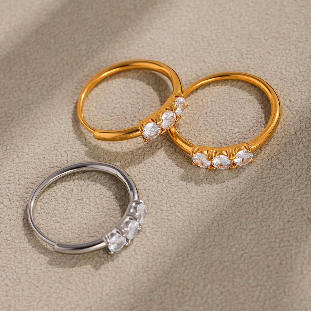 316L Stainless Steel Hypoallergenic Rings | Sparkling 5A Zircon Slim Adjustable - Sparkling Zircon Ring, Slim Band, Open Ring, Adjustable Ring, Modern Design Sensitive Skin Friendly - Detail 14