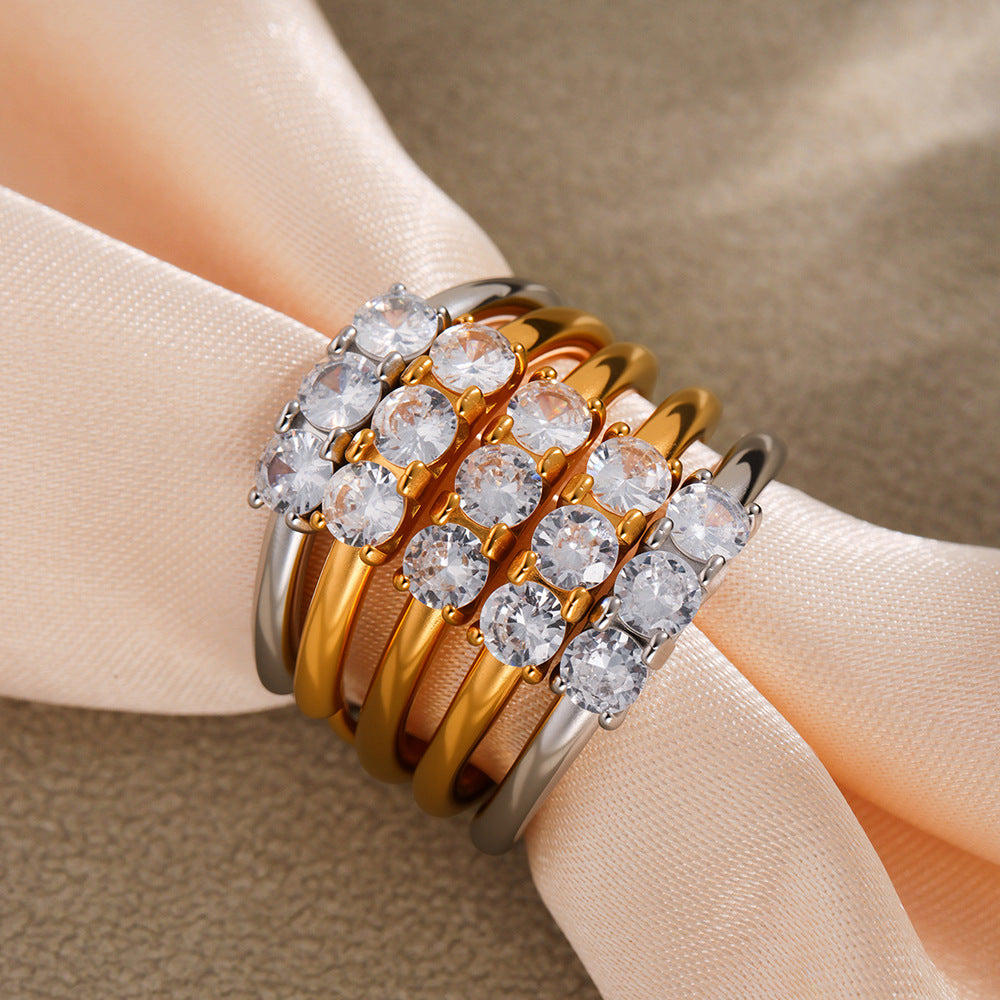 316L Stainless Steel Hypoallergenic Rings | Sparkling 5A Zircon Slim Adjustable - Sparkling Zircon Ring, Slim Band, Open Ring, Adjustable Ring, Modern Design Sensitive Skin Friendly - Detail 3
