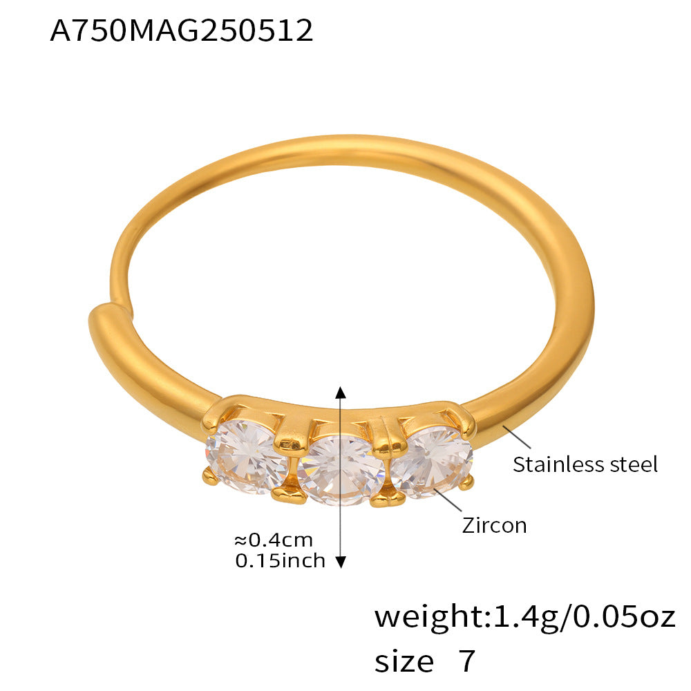 316L Stainless Steel Hypoallergenic Rings | Sparkling 5A Zircon Slim Adjustable - Sparkling Zircon Ring, Slim Band, Open Ring, Adjustable Ring, Modern Design Sensitive Skin Friendly - Detail 6
