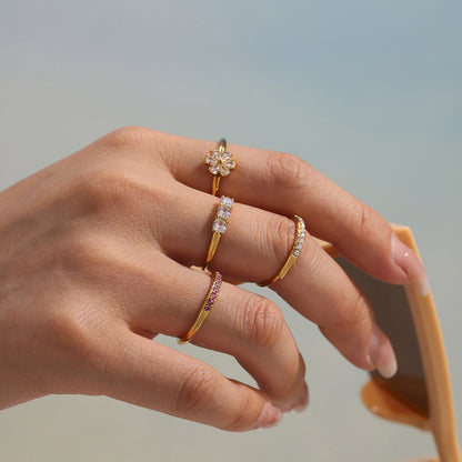 316L Stainless Steel Hypoallergenic Rings | Sparkling 5A Zircon Slim Adjustable - Sparkling Zircon Ring, Slim Band, Open Ring, Adjustable Ring, Modern Design Sensitive Skin Friendly - Detail 9