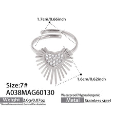 316L Stainless Steel Hypoallergenic Rings with 5A Zircon Heart Wing Open Design - Heart Wing Open Ring Zircon Gold Plated Slim Band Dainty Sensitive Skin Friendly - Detail 1