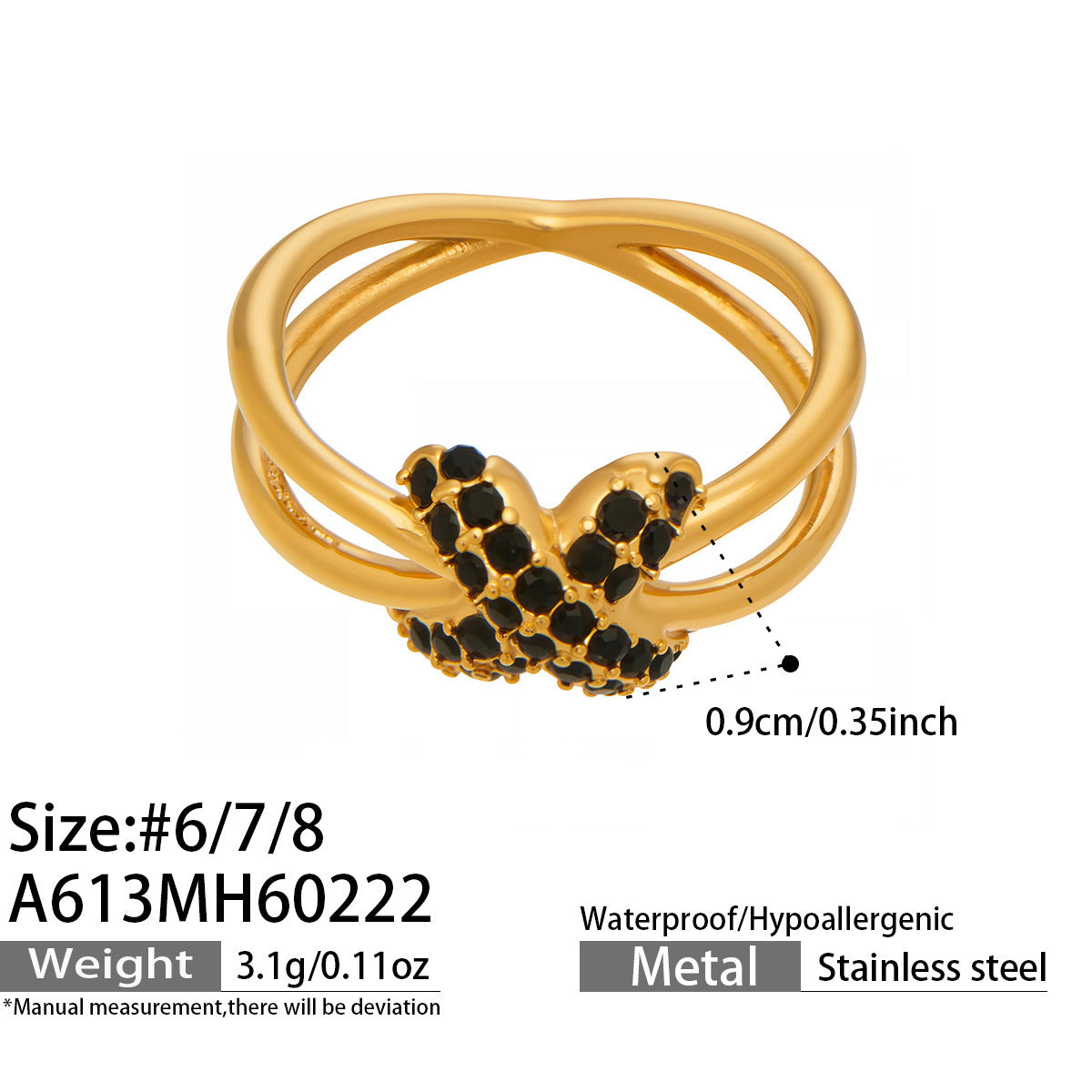316L Stainless Steel Hypoallergenic Rings with Black & White Zircon V-Shape Stackable Design - Black Zircon, White Zircon, V-Shape, Stackable, Minimalist Sensitive Skin Friendly - Detail 1