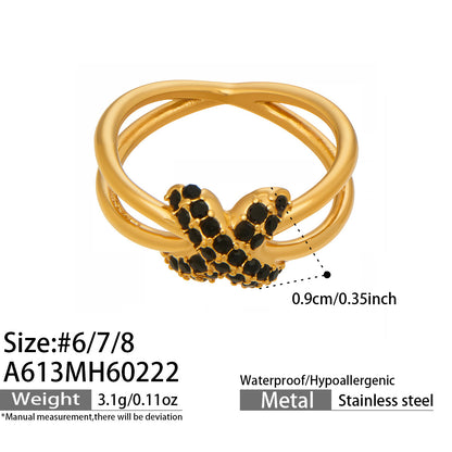 316L Stainless Steel Hypoallergenic Rings with Black & White Zircon V-Shape Stackable Design - Black Zircon, White Zircon, V-Shape, Stackable, Minimalist Sensitive Skin Friendly - Detail 1