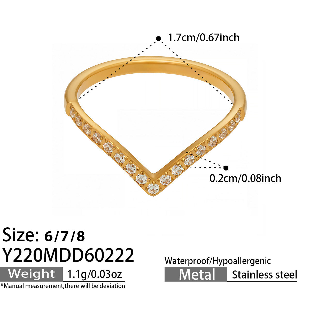 316L Stainless Steel Hypoallergenic Rings with Black & White Zircon V-Shape Stackable Design - Black Zircon, White Zircon, V-Shape, Stackable, Minimalist Sensitive Skin Friendly - Detail 12