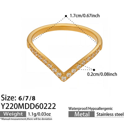 316L Stainless Steel Hypoallergenic Rings with Black & White Zircon V-Shape Stackable Design - Black Zircon, White Zircon, V-Shape, Stackable, Minimalist Sensitive Skin Friendly - Detail 12