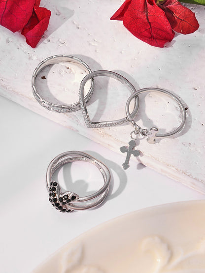 316L Stainless Steel Hypoallergenic Rings with Black & White Zircon V-Shape Stackable Design - Black Zircon, White Zircon, V-Shape, Stackable, Minimalist Sensitive Skin Friendly - Detail 15