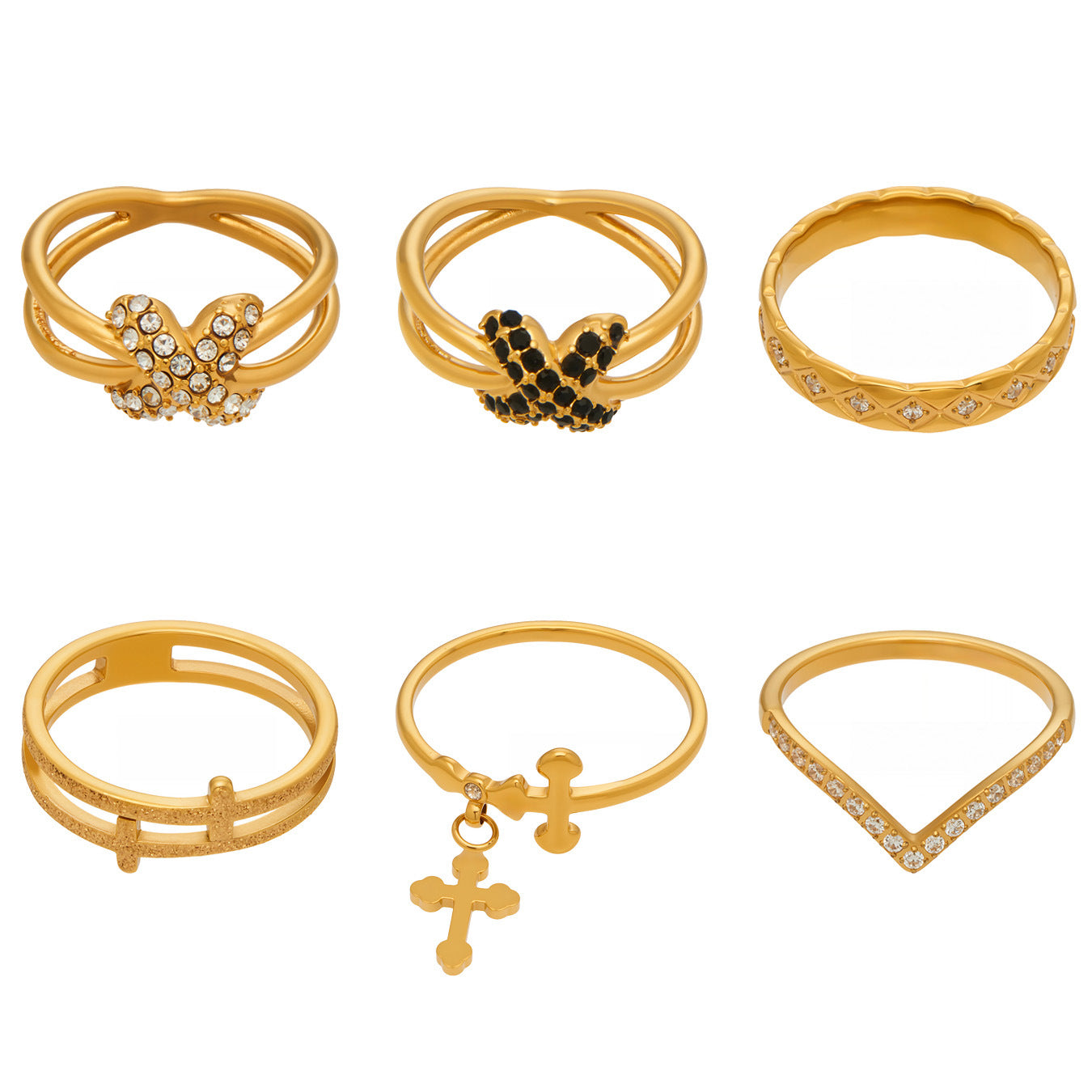 316L Stainless Steel Hypoallergenic Rings with Black & White Zircon V-Shape Stackable Design - Black Zircon, White Zircon, V-Shape, Stackable, Minimalist Sensitive Skin Friendly - Detail 16