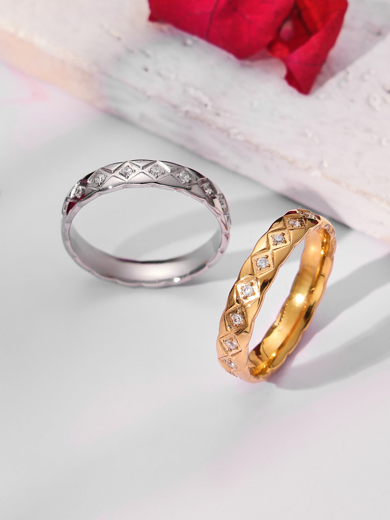 316L Stainless Steel Hypoallergenic Rings with Black & White Zircon V-Shape Stackable Design - Black Zircon, White Zircon, V-Shape, Stackable, Minimalist Sensitive Skin Friendly - Detail 18