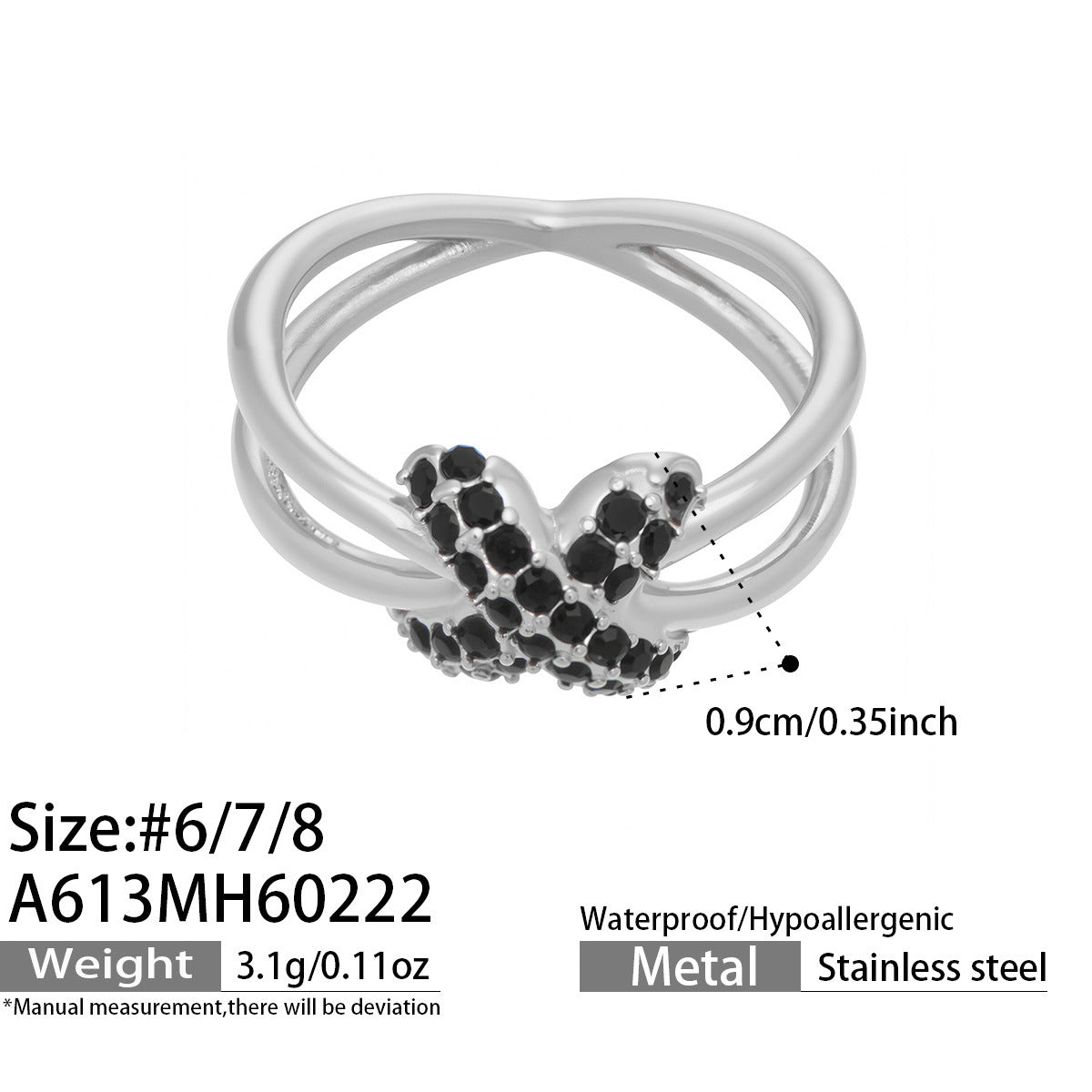 316L Stainless Steel Hypoallergenic Rings with Black & White Zircon V-Shape Stackable Design - Black Zircon, White Zircon, V-Shape, Stackable, Minimalist Sensitive Skin Friendly - Detail 22