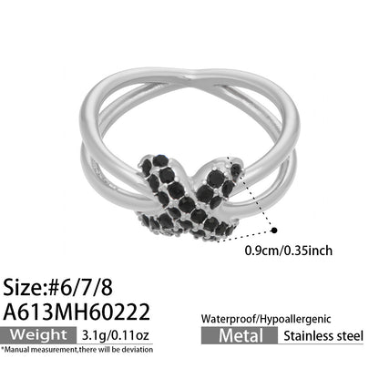 316L Stainless Steel Hypoallergenic Rings with Black & White Zircon V-Shape Stackable Design - Black Zircon, White Zircon, V-Shape, Stackable, Minimalist Sensitive Skin Friendly - Detail 22