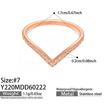 316L Stainless Steel Hypoallergenic Rings with Black & White Zircon V-Shape Stackable Design - Black Zircon, White Zircon, V-Shape, Stackable, Minimalist Sensitive Skin Friendly - Detail 6