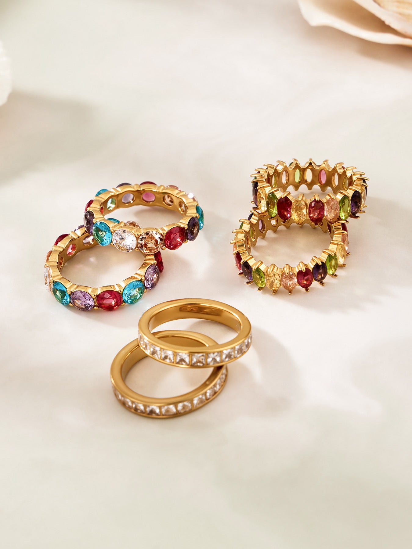 316L Stainless Steel Hypoallergenic Rings with Colorful 5A Zircon & 18K Gold Plating - 18K Gold Plated Colorful Zircon Unique Design Minimalist Sensitive Skin Friendly - Detail 16