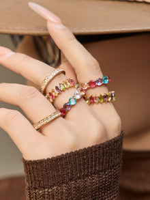 316L stainless steel Hypoallergenic Rings with Colorful 5A Zircon & 18K Gold Plating close-up detail view for wholesale ring buyers