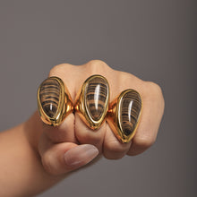 316L Stainless Steel Hypoallergenic Rings with Natural Wood Grain Teardrop Stone, 18K Gold Plated - Natural Wood Grain Teardrop Ring 18K Gold Plated Light Luxury Sensitive Skin Friendly - Detail 5
