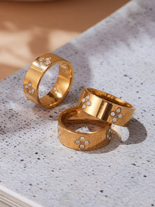 316L Stainless Steel Hypoallergenic Rings with Prong-Set 7mm Floral Zircon and 18K Gold PVD Plating - Floral Zircon Ring, Prong Set, Minimalist, 18K Gold Plated Sensitive Skin Friendly - Detail 11