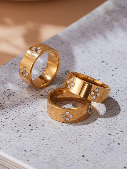 316L Stainless Steel Hypoallergenic Rings with Prong-Set 7mm Floral Zircon and 18K Gold PVD Plating - Floral Zircon Ring, Prong Set, Minimalist, 18K Gold Plated Sensitive Skin Friendly - Detail 11