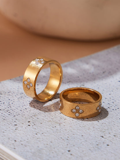 316L Stainless Steel Hypoallergenic Rings with Prong-Set 7mm Floral Zircon and 18K Gold PVD Plating - Floral Zircon Ring, Prong Set, Minimalist, 18K Gold Plated Sensitive Skin Friendly - Detail 14