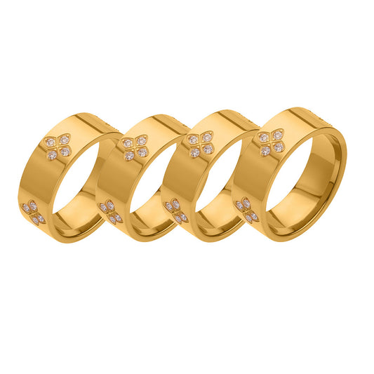 316L Stainless Steel Hypoallergenic Rings with Prong-Set 7mm Floral Zircon and 18K Gold PVD Plating - Floral Zircon Ring, Prong Set, Minimalist, 18K Gold Plated Sensitive Skin Friendly - Detail 2