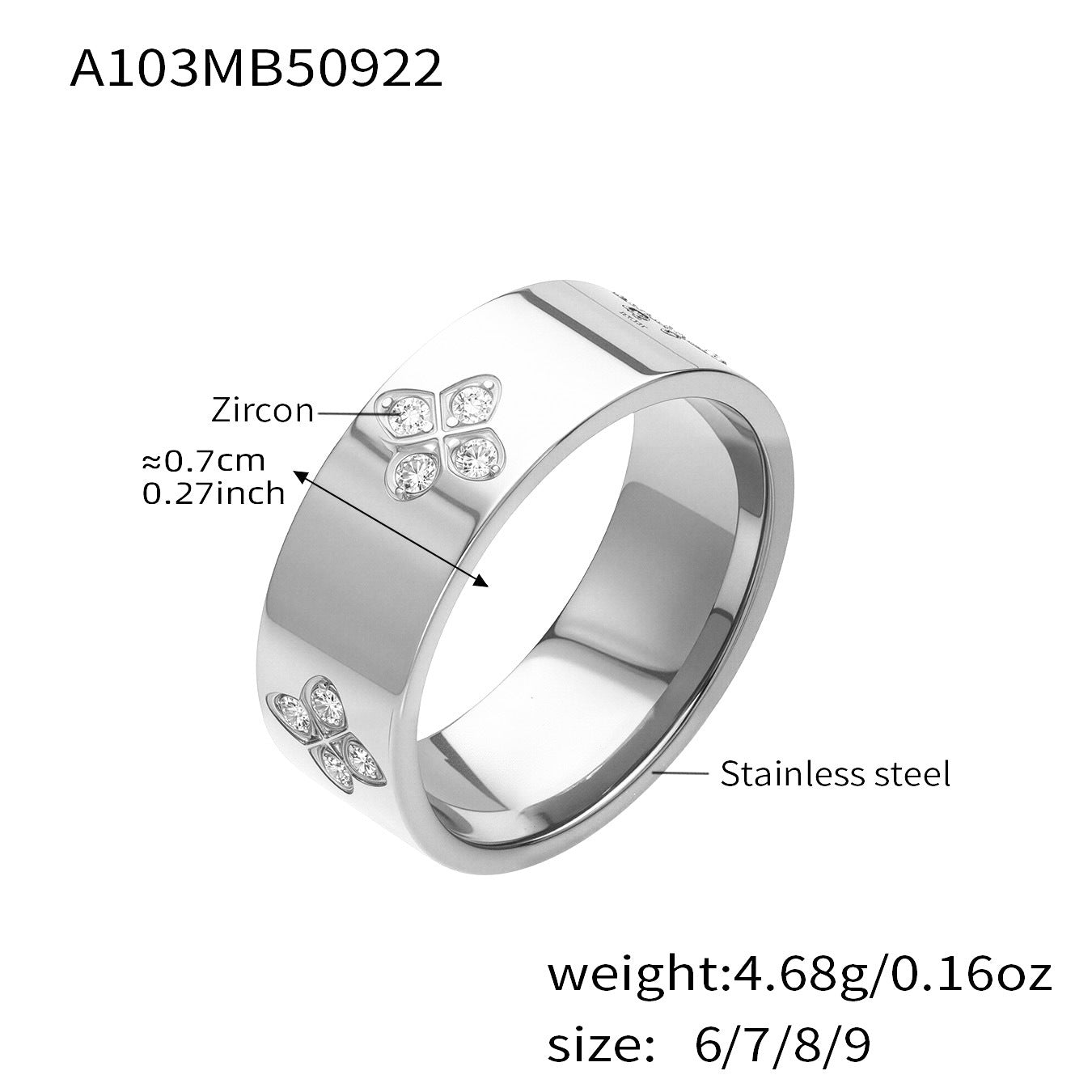 316L Stainless Steel Hypoallergenic Rings with Prong-Set 7mm Floral Zircon and 18K Gold PVD Plating - Floral Zircon Ring, Prong Set, Minimalist, 18K Gold Plated Sensitive Skin Friendly - Detail 8