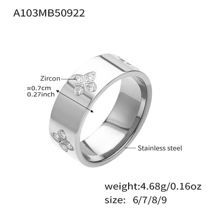 316L Stainless Steel Hypoallergenic Rings with Prong-Set 7mm Floral Zircon and 18K Gold PVD Plating - Floral Zircon Ring, Prong Set, Minimalist, 18K Gold Plated Sensitive Skin Friendly - Detail 8