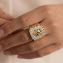 316L Stainless Steel Iced Out Lion Head Square Signet Ring, 18K Gold Plated Unisex Hip Hop Ring - Image 4