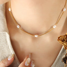 316L Stainless Steel Individual Flat Chain Freshwater Pearl Spliced Necklace - Image 1