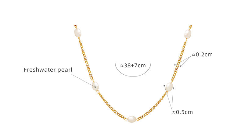 316L Stainless Steel Individual Flat Chain Freshwater Pearl Spliced Necklace - Image 2