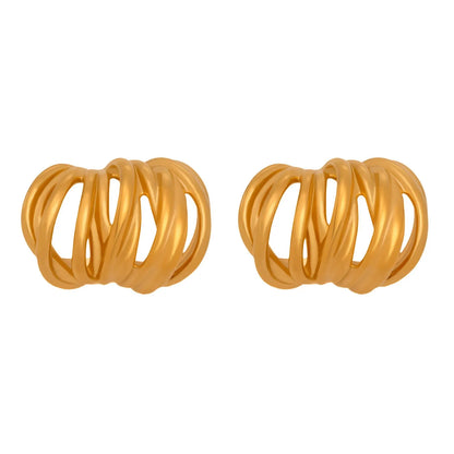 316L Stainless Steel Interlocking Line C-Hoop Earrings - Image 5