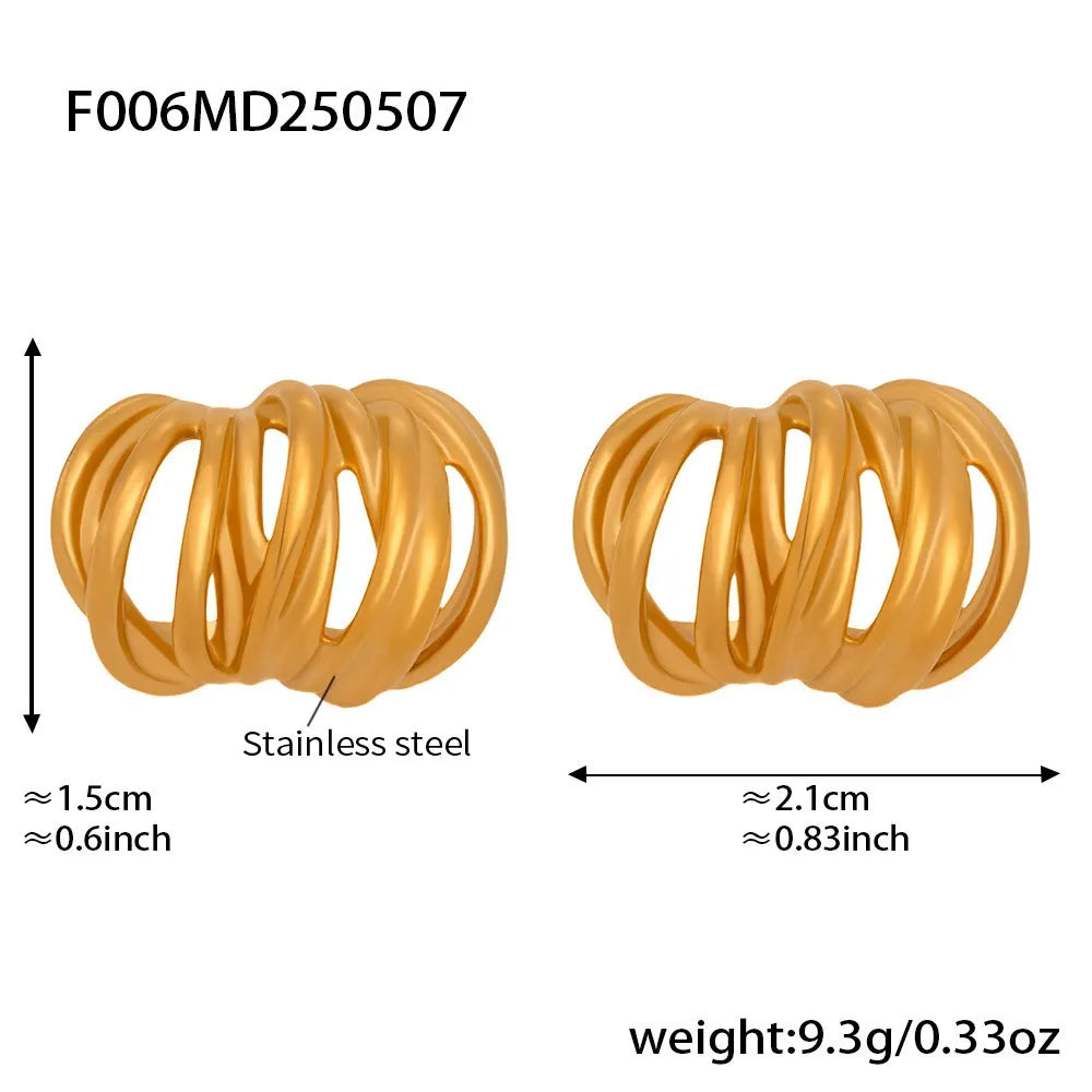 316L Stainless Steel Interlocking Line C-Hoop Earrings - Image 6