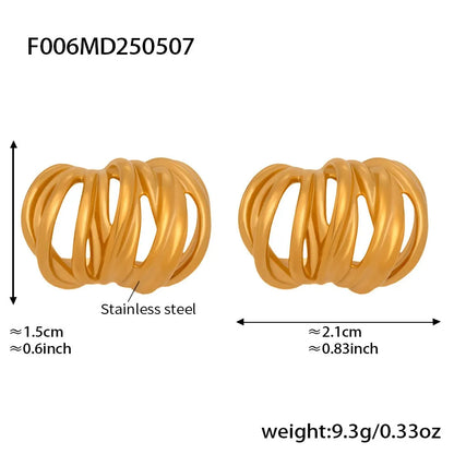 316L Stainless Steel Interlocking Line C-Hoop Earrings - Image 6