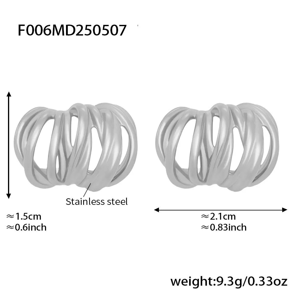 316L Stainless Steel Interlocking Line C-Hoop Earrings - Image 7