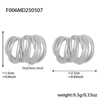 316L Stainless Steel Interlocking Line C-Hoop Earrings - Image 7