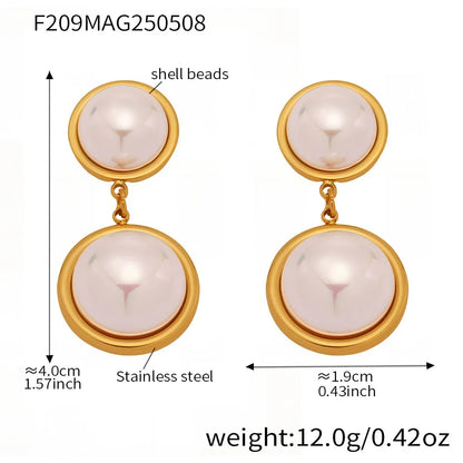 316L Stainless Steel Iridescent Shell Pearl Dangle Earrings - Image 6