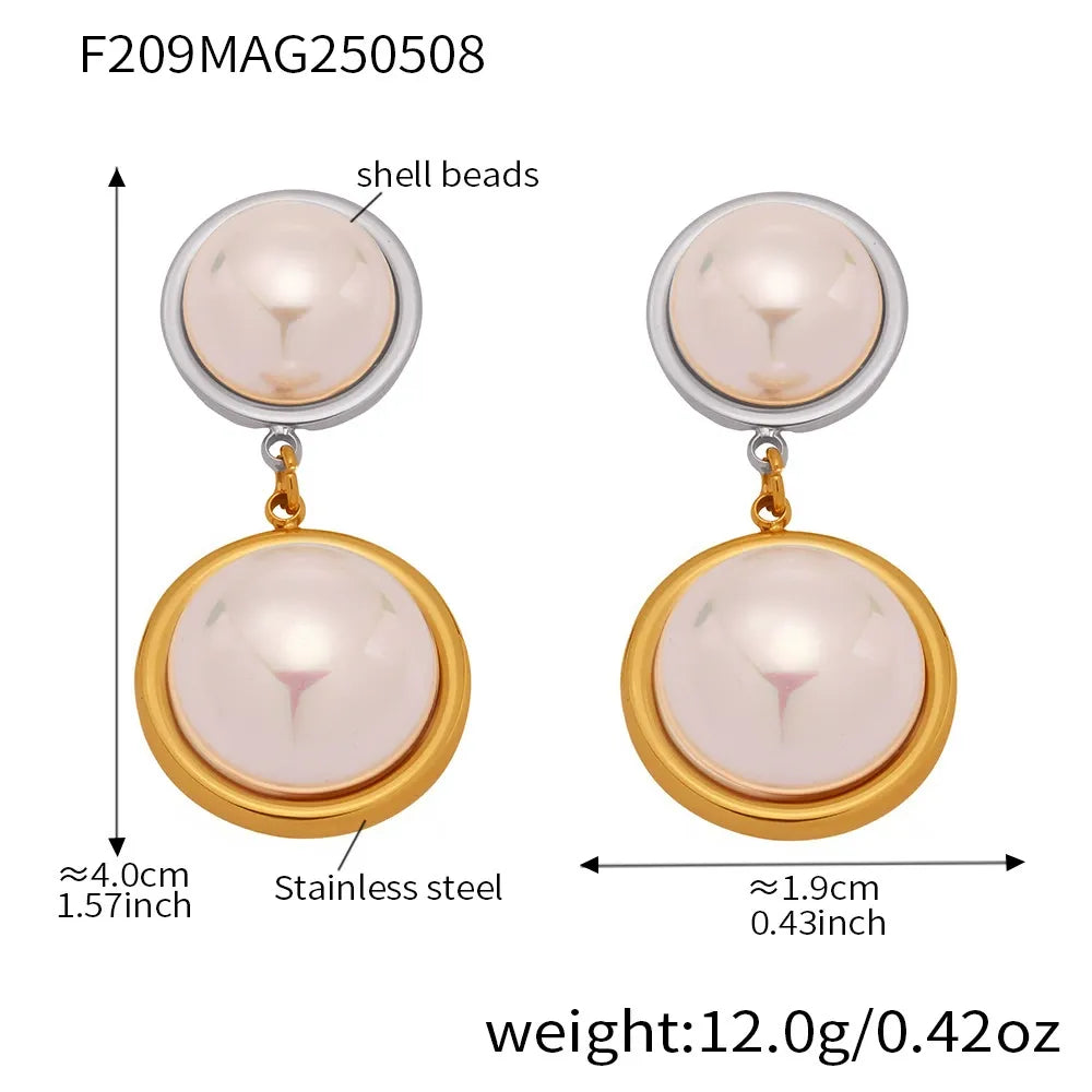 316L Stainless Steel Iridescent Shell Pearl Dangle Earrings - Image 7