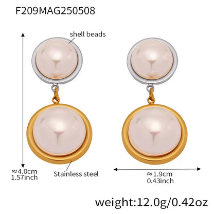 316L Stainless Steel Iridescent Shell Pearl Dangle Earrings - Image 7