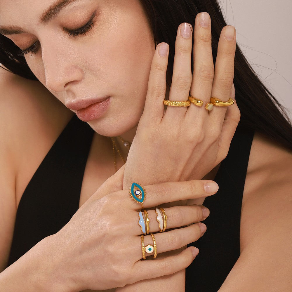 316L Stainless Steel Irregular Enamel Glaze Ring - Image 14