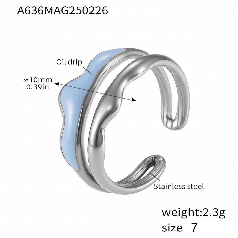 316L Stainless Steel Irregular Enamel Glaze Ring - Image 15